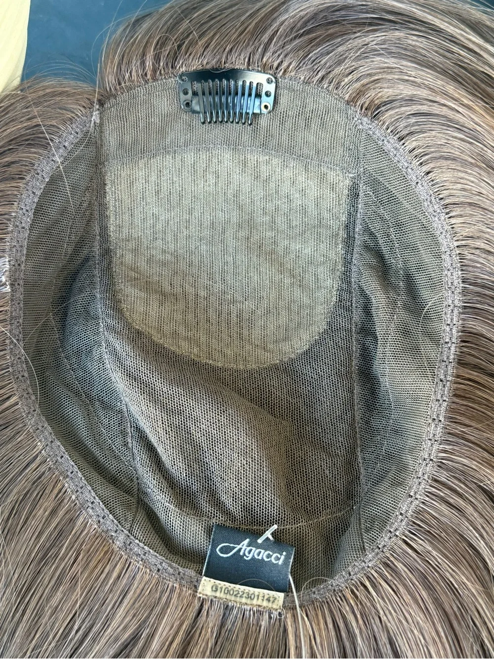 Human hair topper, medium brown color, bob style